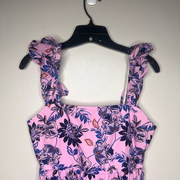 J. Crew Factory Women's Square Neck Floral Midi Dress Size 8P Flutter Sleeve - Picture 3 of 11